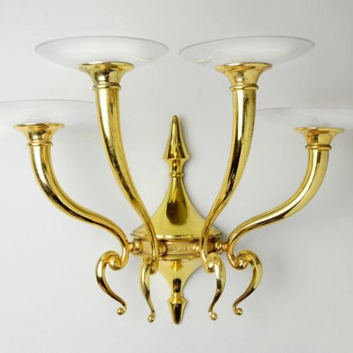 Coppia di apliques in bronzo dorato e vetri acidati. Epoca anni '50/60.
