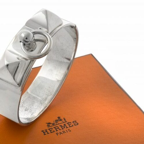 Bracciale rigido in argento 925 modello "Collier de Chien" con scatola originale. Hermès