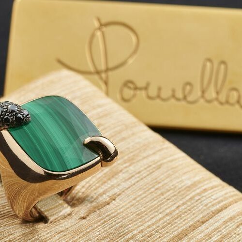 Anello "Ritratto" in oro rosa 18kt con malachite e diamante nero - Pomellato