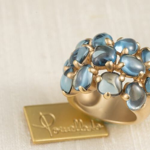 Anello Pomellato Nausica oro rosa mat e topazzi azzurri